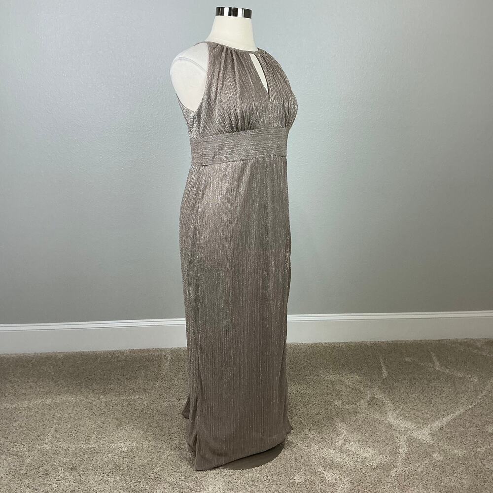 R&M Richards Metallic Halter Long Column Evening Gown Gold Size 18 Dress - Picture 3 of 12